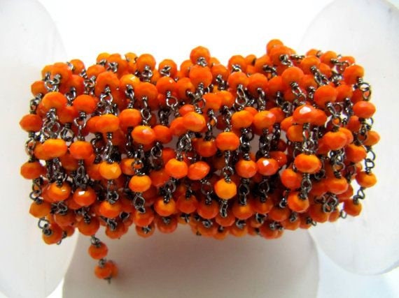 3 Ft - Orange Chalcedony Hydro Quartz Beaded Rosary Chain Rondelle Faceted Rosary Bead 3mm Chain Wholesale Prices Jewelry Making Chain