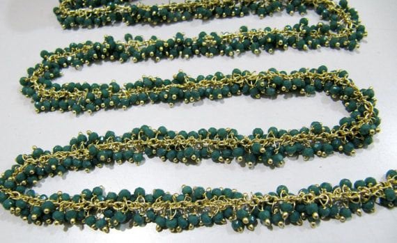 3 Ft- Faceted Peruvian Chalcedony Grape Chain Hydro Quartz 2.5mm Faceted Wire Wrap Rosary Beaded Angoori Chain Wholesale Price