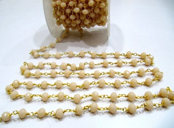 3 Feet- Pink Opal Quartz Rondelle Faceted Beaded Wire Wrapped Rosary Aati Chain 6mm Size Pink Bead Chain Wholesale Prices gemstone chain