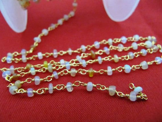 Natural Ethiopian Opal Rondelle Plain Smooth Beaded 2.5-3mm Size Opal Sterling Silver Rosary Bead Chain Wholesale Prices gemstone chain