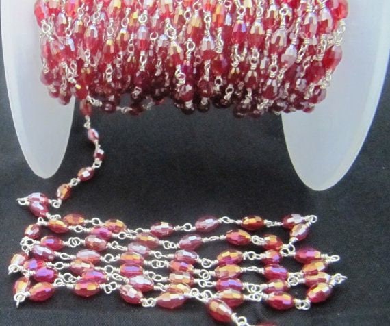 Red Mystic Coated Hydro Quartz Dholki Faceted Beaded Rosary Chain Sparkling Quartz Wholesale Price Jewelry making chain per foot