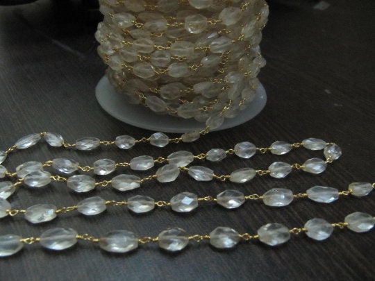 3- Feet Natural Rock Crystal Quartz Oval Faceted Transparent Beaded Rosary Chain Beads Wholesale Prices Jewelry Making Gemstone chain