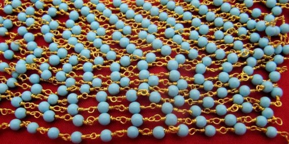 3 Feet-Turquoise Quartz Round 3mm Plain Smooth Wire Wrapped Beaded Rosary Aati Chain Wholesale Prices Jewelry making Chain