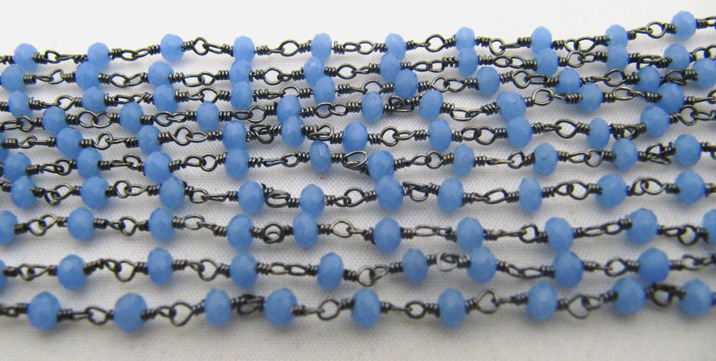 3 Feet Blue Chalcedony Rondelle Faceted 3-4mm Hydro Quartz Beaded Rosary Chain High Quality Wholesale Price Jewelry making chain