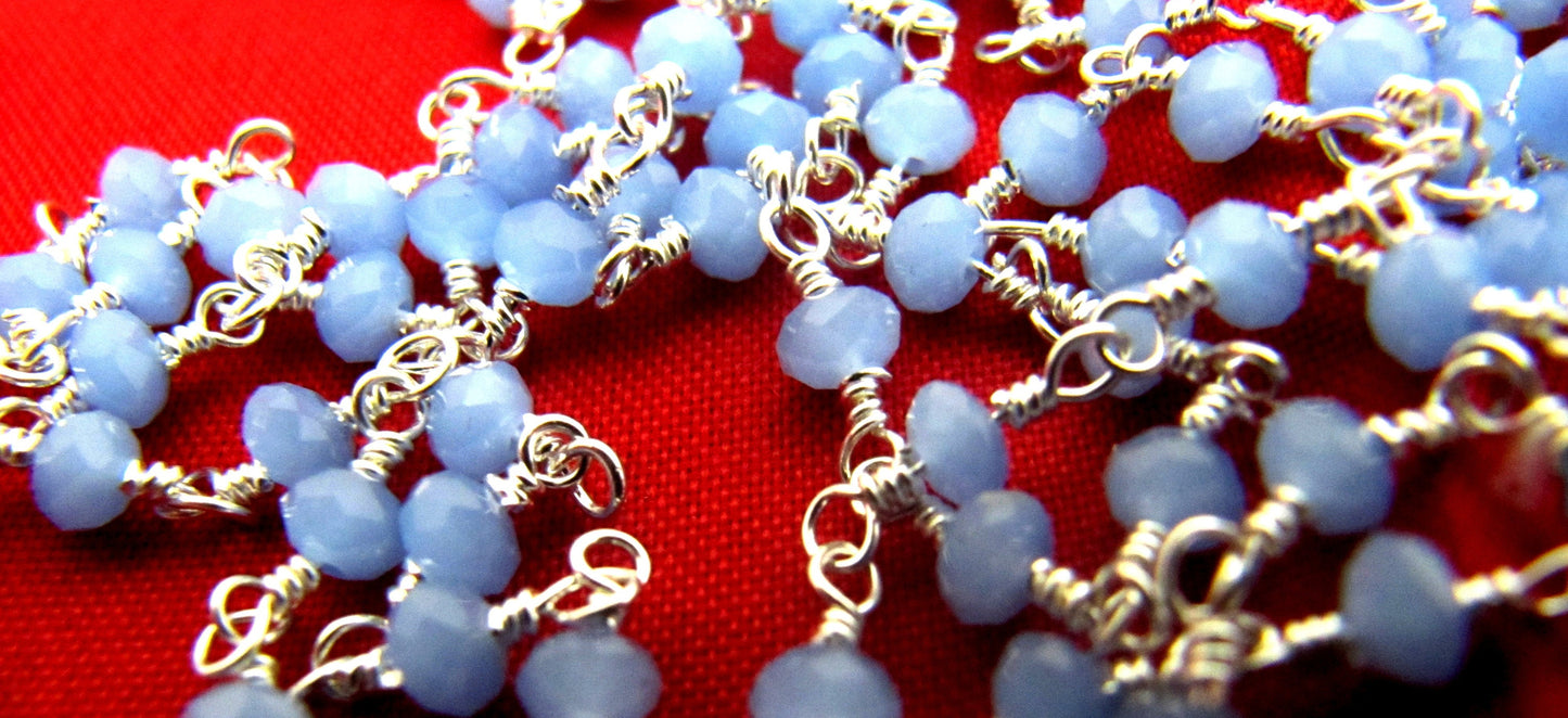 3 Feet Blue Chalcedony Rondelle Faceted 3-4mm Hydro Quartz Beaded Rosary Chain High Quality Wholesale Price Jewelry making chain