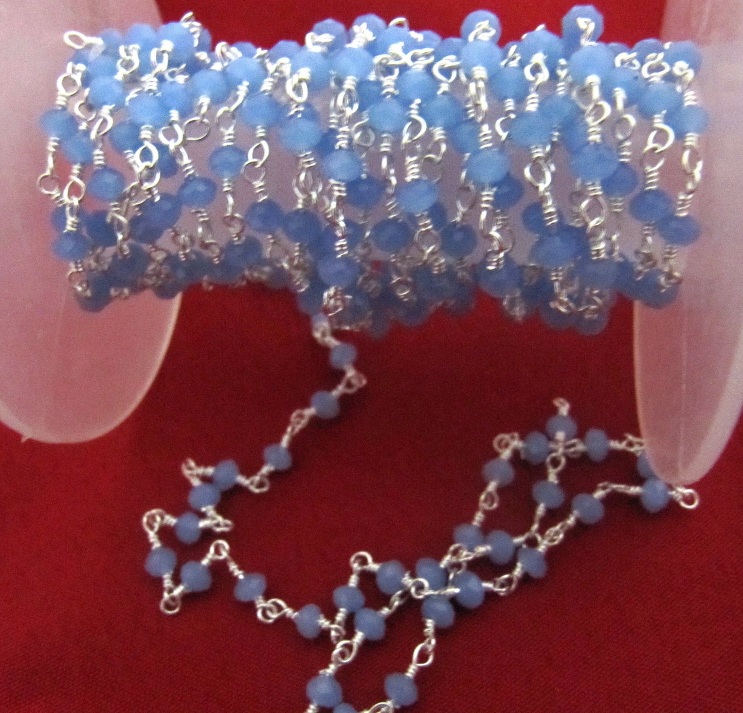 3 Feet Blue Chalcedony Rondelle Faceted 3-4mm Hydro Quartz Beaded Rosary Chain High Quality Wholesale Price Jewelry making chain