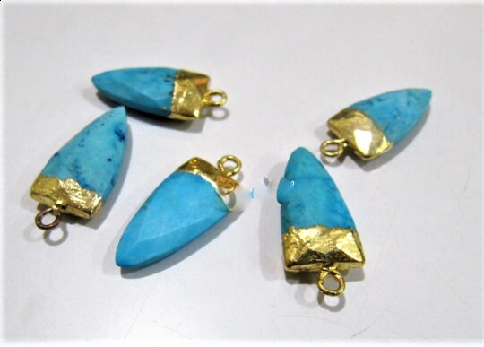 Natural Turquoise Magnesite Bullet Nugget Shape Charm Pendant / Single Loop Slice Stick Cap Pendant / 20 to 25 mm Connector Charm