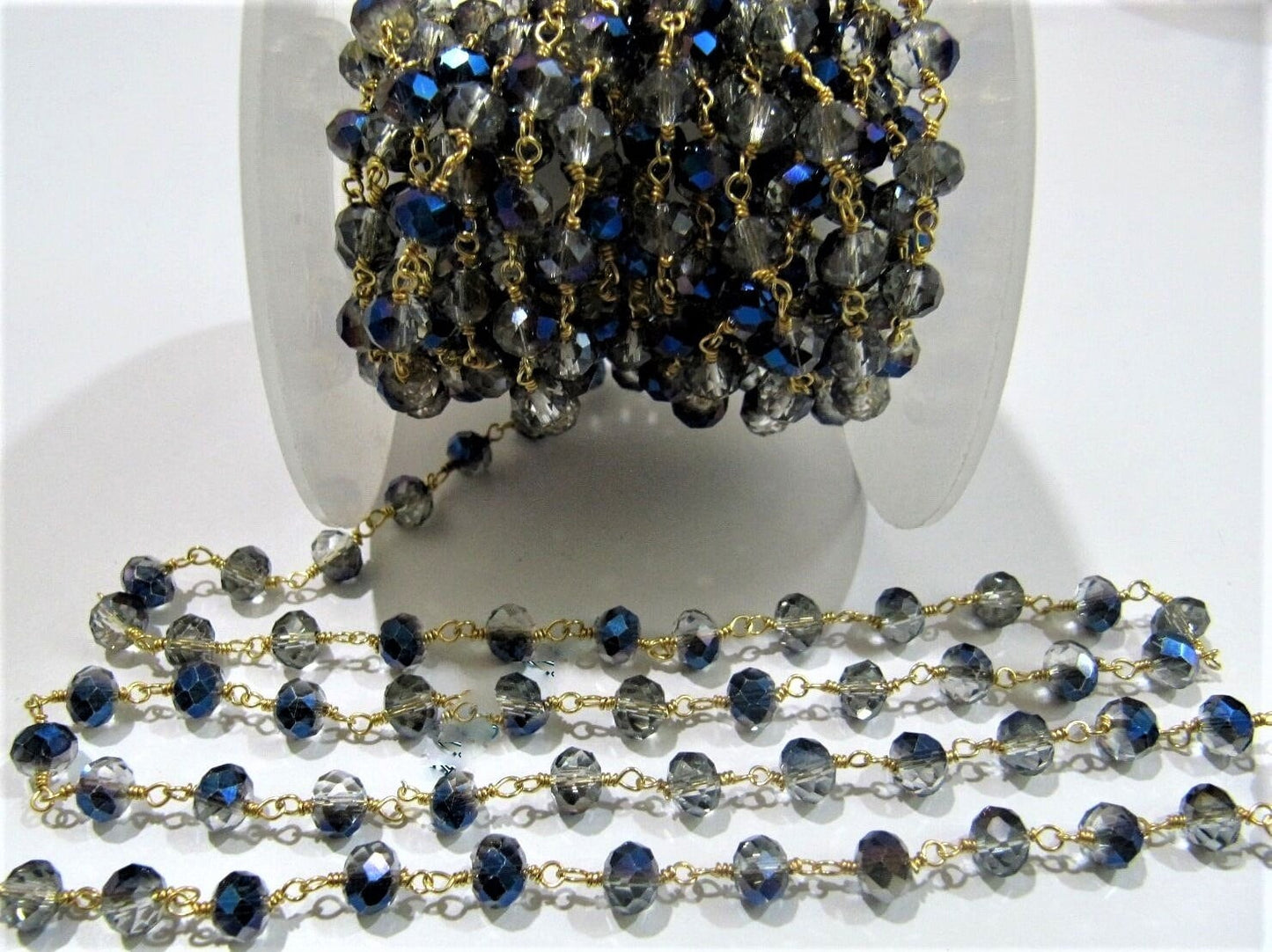 3 Feet-Mystic Blue Coated Hydro Quartz 6mm Rondelle Faceted Wire Wrapped Beaded Rosary Chain Wholesale Price Jewelry making chain