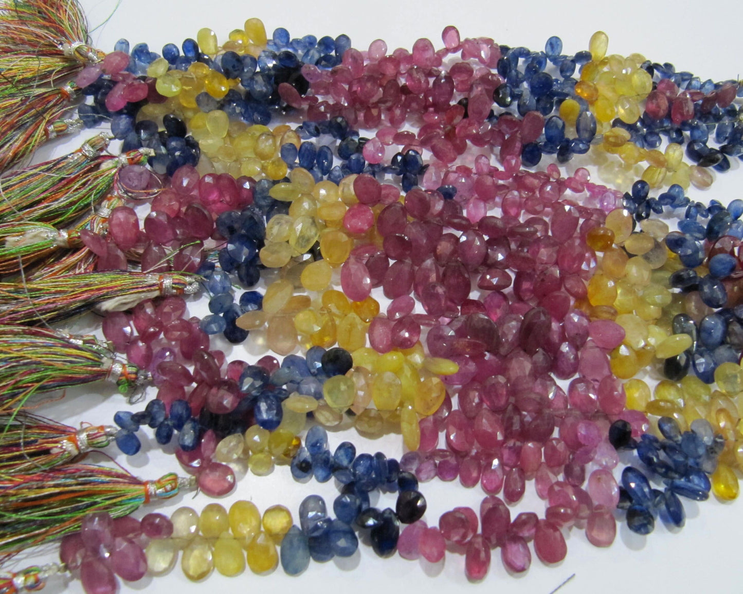 Natural Multi Sapphire Pear Shape 5x7mm To 6x8mm Briolette Beads Strand 8 Inches Long Jewelry Making Beads Sold Per Strand Wholesale Price