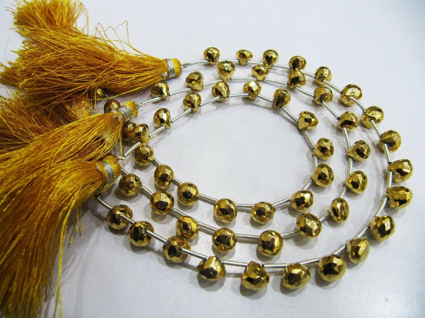 Natural Golden Pyrite Onion Shape Briolette Faceted Beads 6mm Top Quality Gemstone Beads Strand 8 inches Long Jewelry making beads