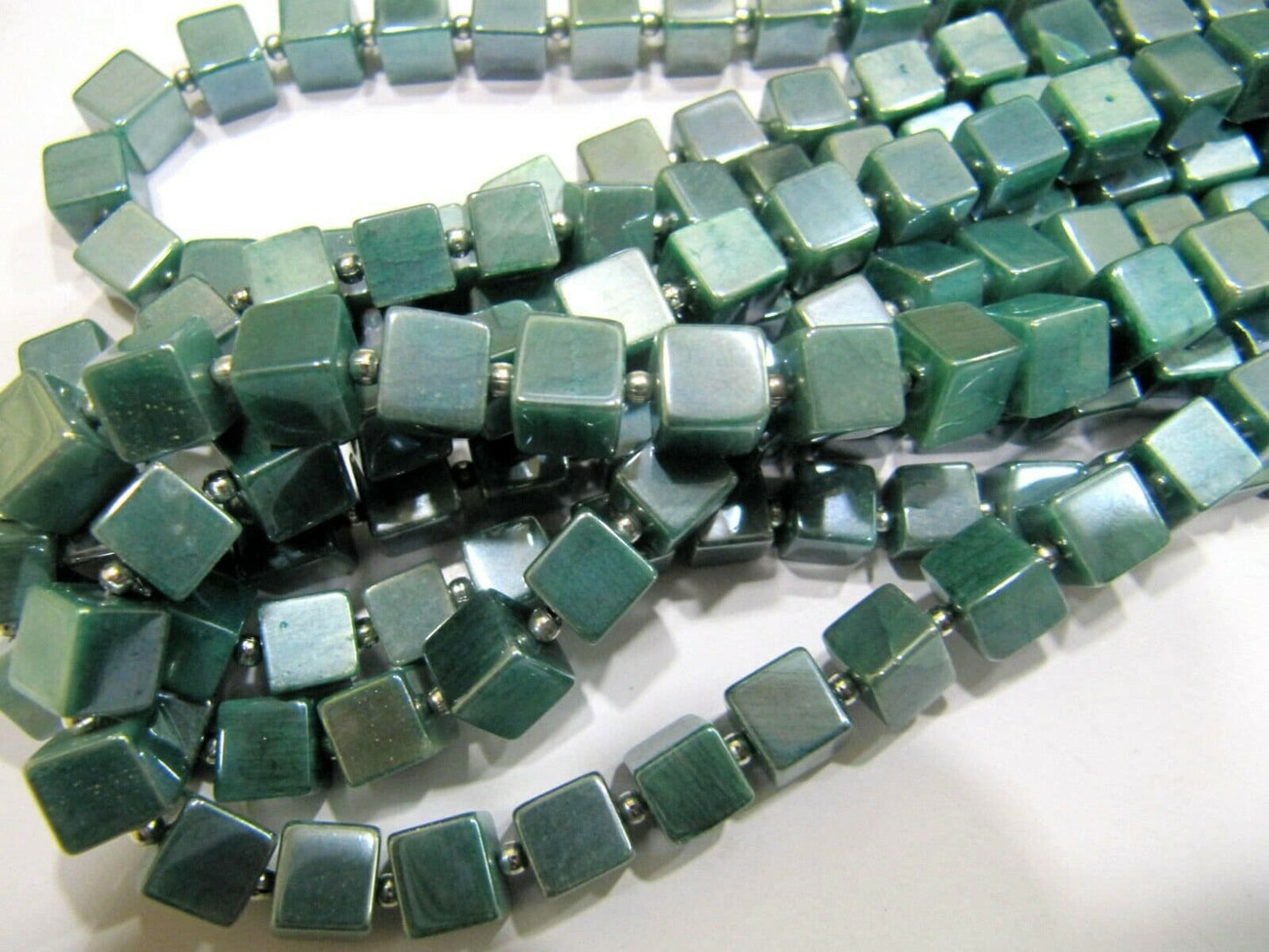 Natural Moonstone AB Mystic Coated 6-7mm Emerald Green Color Plain Smooth Cube Box Shape Jewelry Making Beads Strand 8 inches long