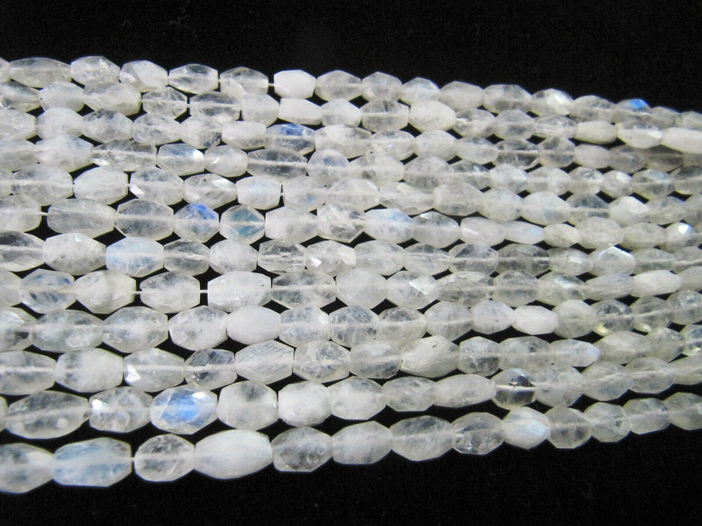 Natural White rainbow Moonstone Oval Faceted 5X8mm to 7X10mm Briolette Beads Strand 13 Inches Long Jewelry Making Beads Sold Per Strand