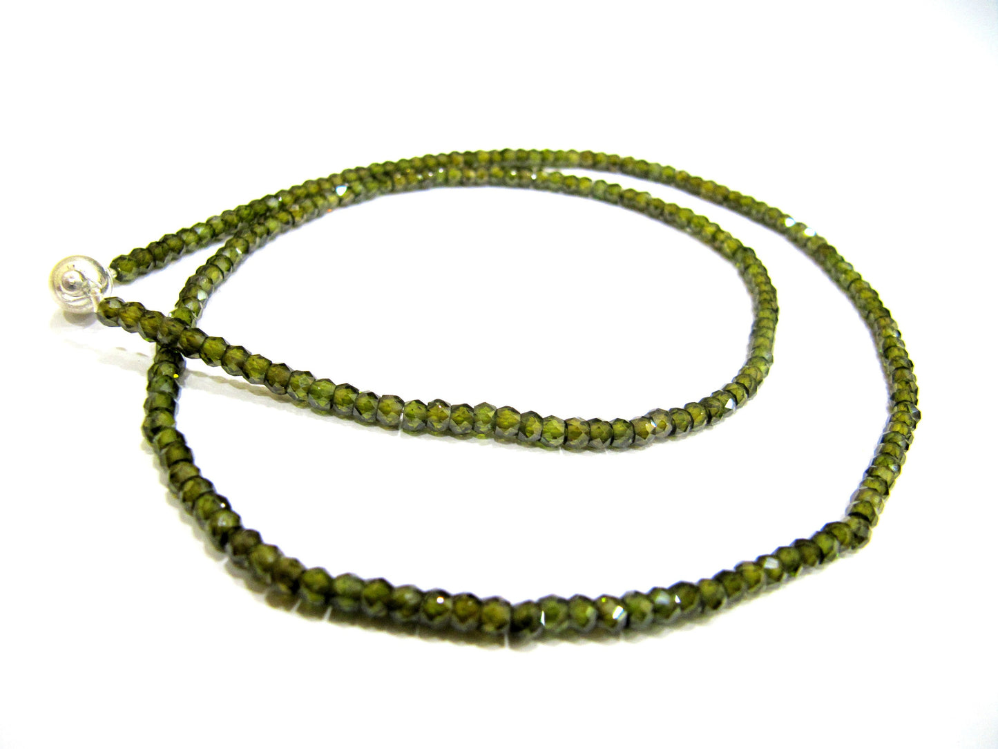 Olive Green Color Cubic Zirconia Rondelle Faceted 3mm Beaded Necklace Magnetic Clasp Top Quality Wholesale prices CZ Jewellery