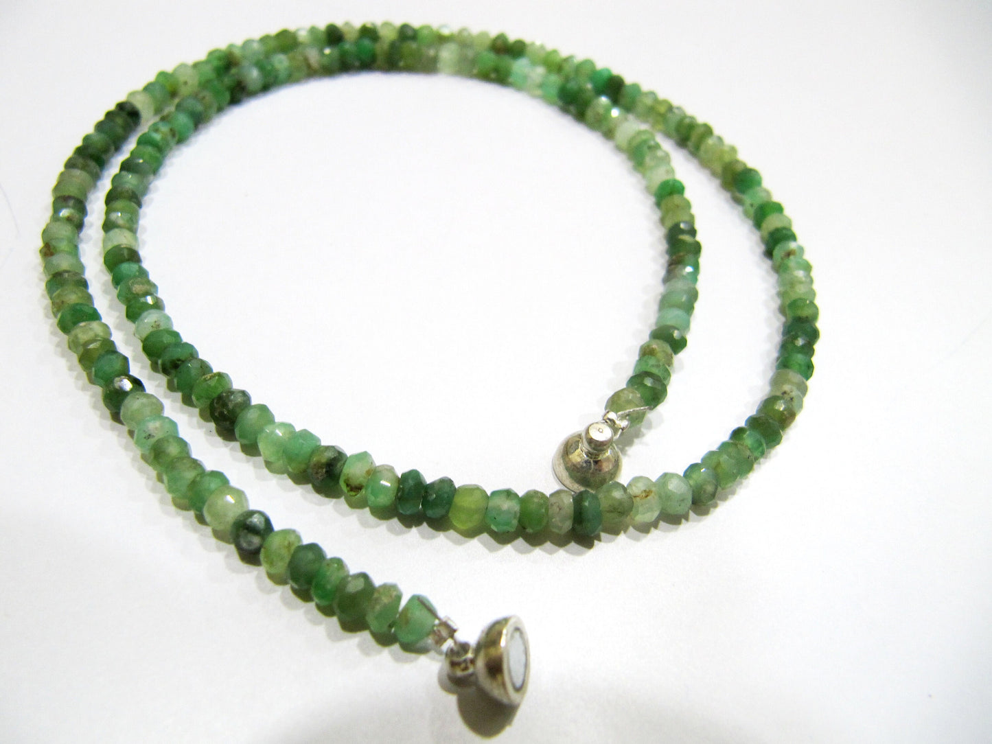 Natural Chrysoprase Rondelle Faceted 3-4mm Beaded Necklace Magnetic Clasp Handmade Green Beads Jewellery sold per piece