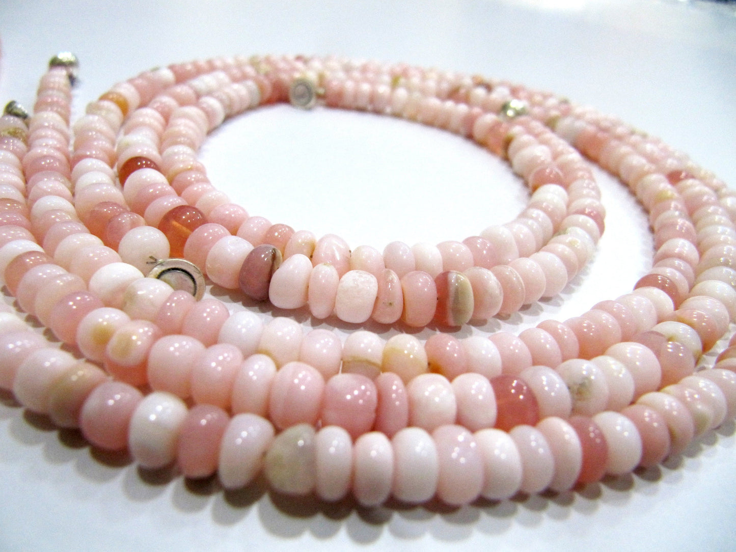 Natural Pink Opal Rondelle Plain Smooth 5-6mm Beaded Necklace With Magnetic Clasp Top Quality CHOOSE the length