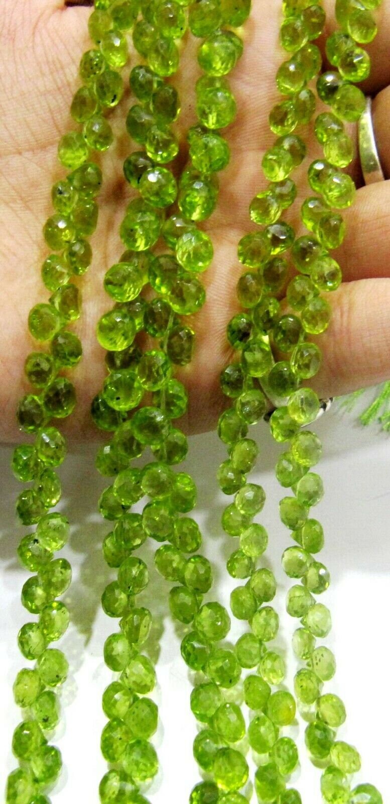 Natural Peridot Onion shape Briolette Faceted 5-6mm Beads Strand 8inch long Gemstone Very Good Quality beads Wholesale Prices