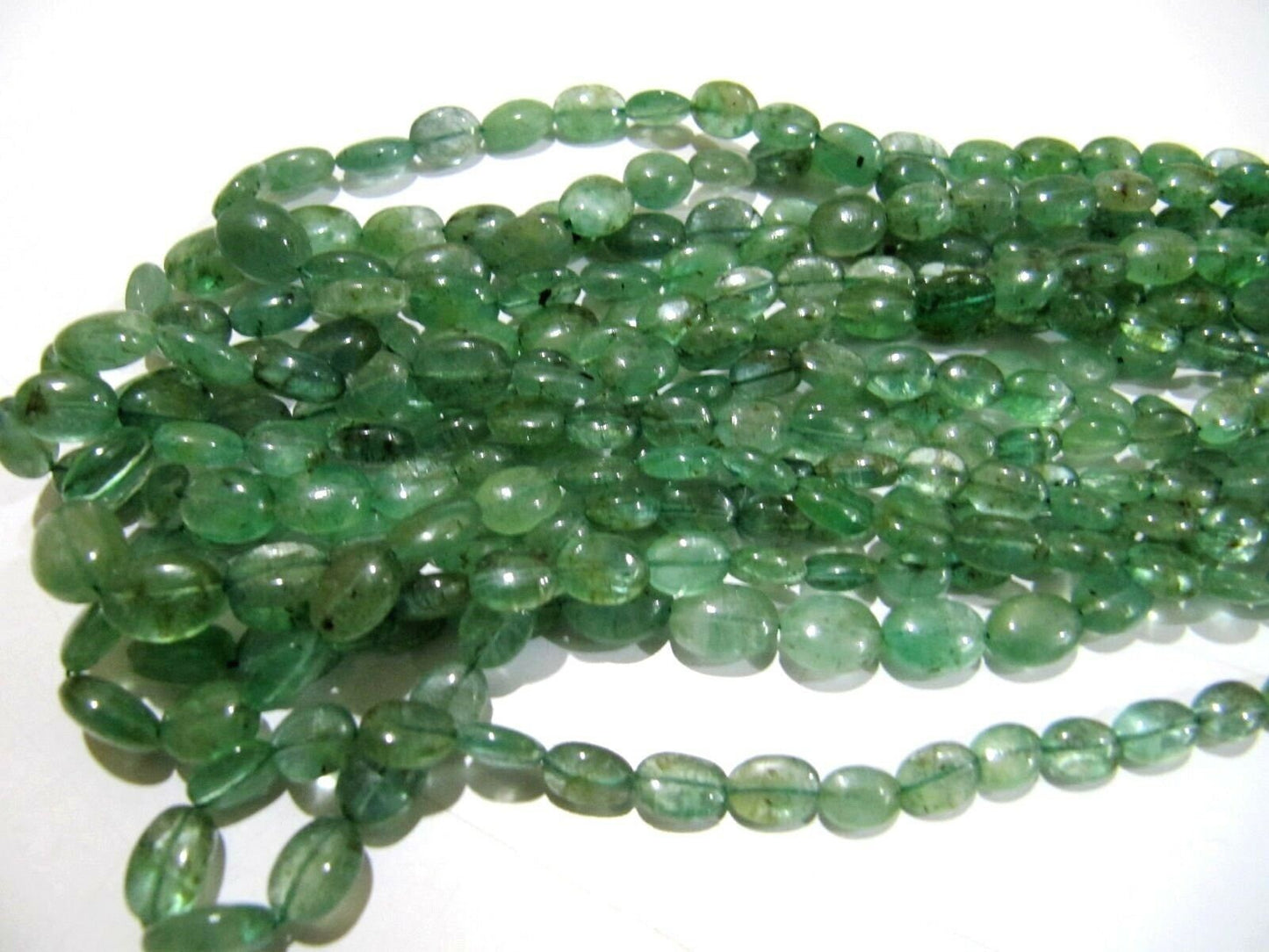 Natural Emerald Oval Plain Smooth Beads Precious Zambian Untreated Emerald 4x6 to 10x13mm Graduated Beads Strand 8 inch long Wholesale Price