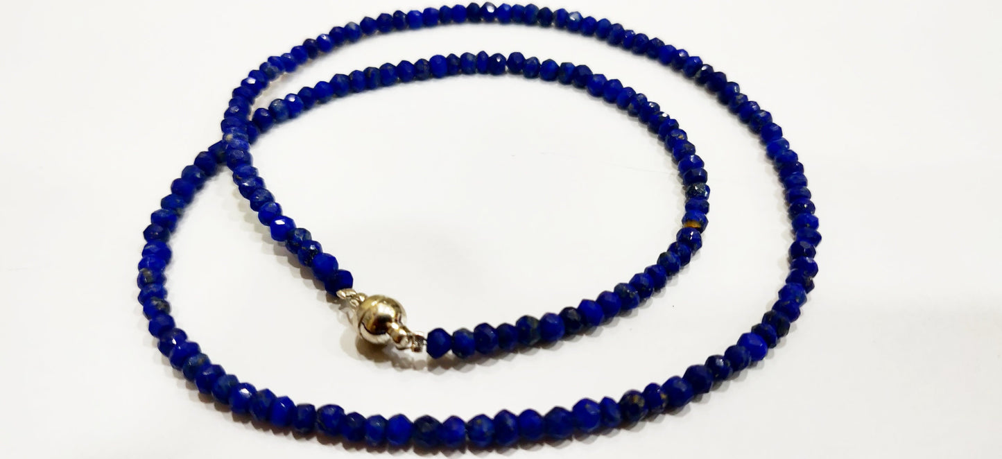Natural Lapis Lazuli Rondelle Faceted 4mm Beads necklace With Magnetic Clasp Top Quality Wholesale prices Beaded Jewellery