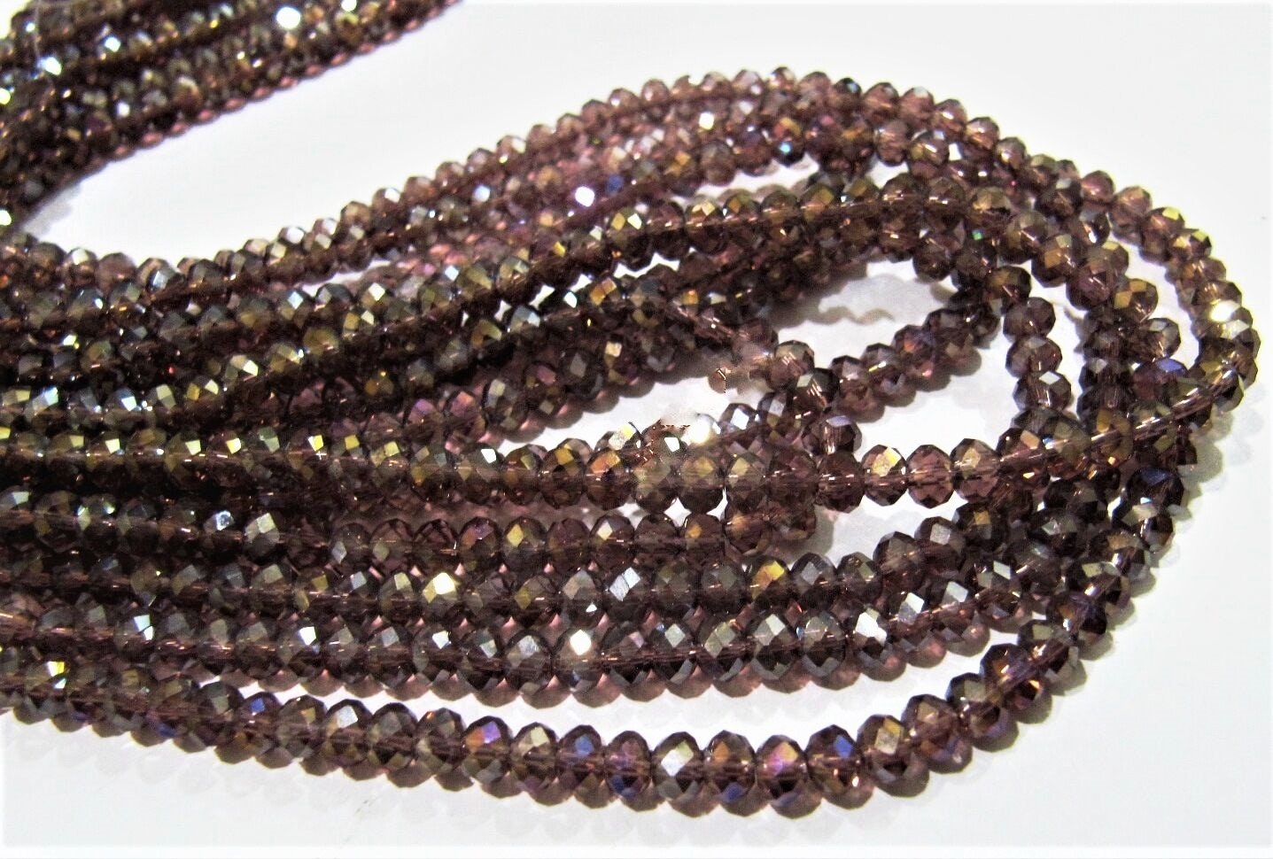 Rhodolite Garnet Color Hydro Quartz 4mm Beads Mystic AB Coated Rondelle Faceted Beads Jewelry Beads Wholesale sold per strand of 150 beads