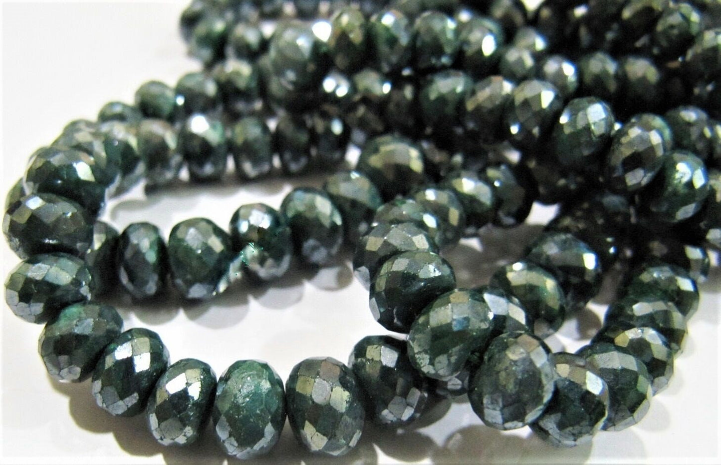 Natural Emerald Rondelle Faceted Beads Silverite beads Far Size 6 to 8 mm Strand 8 inches Precious Gemstone Beads Wholesale Prices