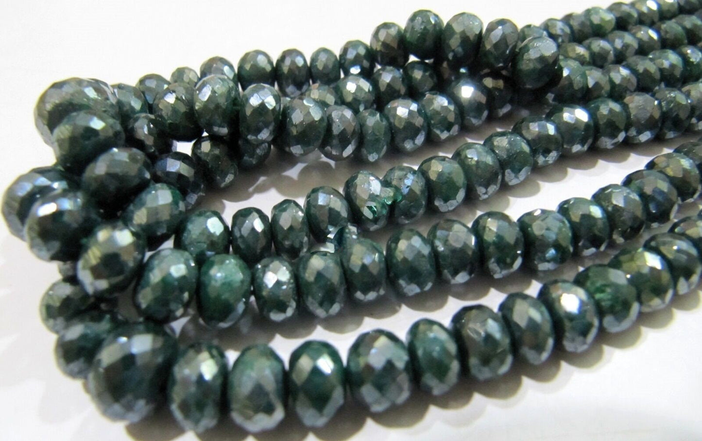 Natural Emerald Rondelle Faceted Beads Silverite beads Far Size 6 to 8 mm Strand 8 inches Precious Gemstone Beads Wholesale Prices