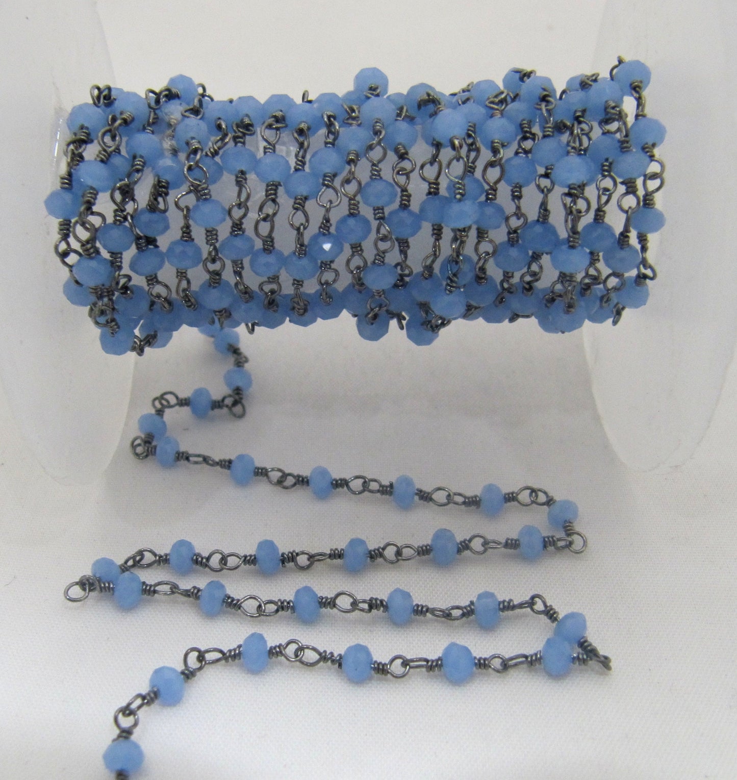 3 Feet Blue Chalcedony Rondelle Faceted 3-4mm Hydro Quartz Beaded Rosary Chain High Quality Wholesale Price Jewelry making chain