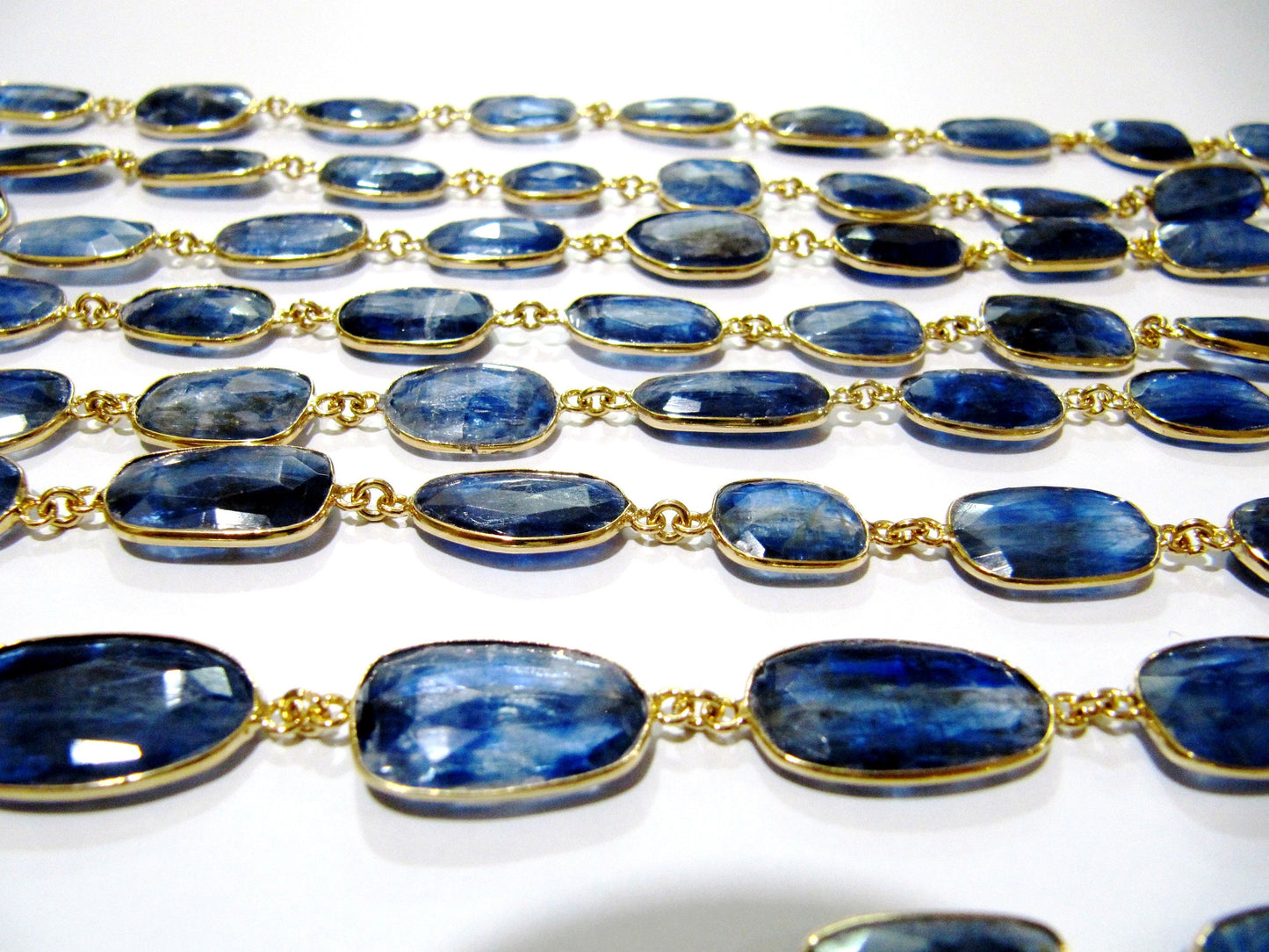 Natural Blue Kyanite Uneven Free Shape Briolette Bezel Connector Chain Size 12 to 17mm High Quality Handmade Gemstone Chain Sold Per Foot