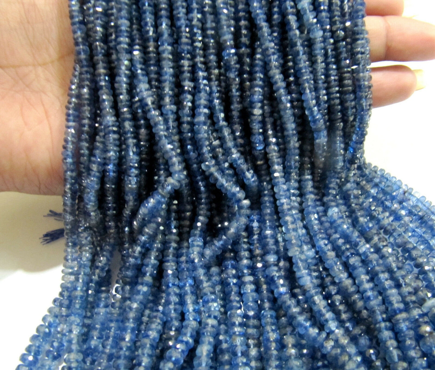 Natural Kyanite Rondelle Faceted Beads Size 3.5 to 6mm Graduated Strand 16 inches long Blue Color Beads sold per Strand Wholesale Prices