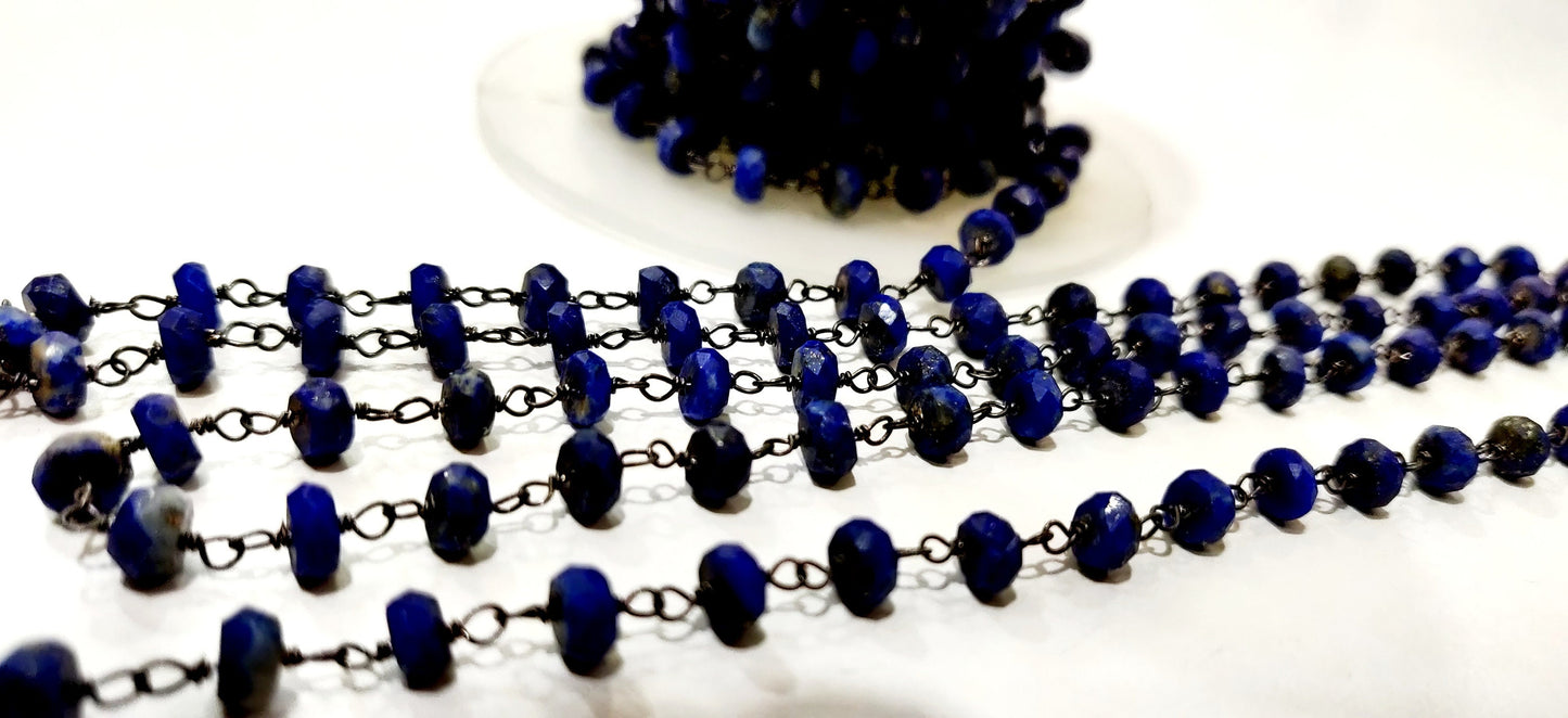Natural Lapis Lazuli Rosary Chain Faceted Rondelle 5mm Beaded Chain Wire Wrap , Jewelry Making Aati Chain Wholesale Rates Sold per foot