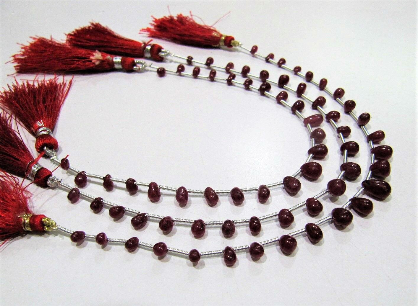 Natural Ruby Smooth Plain Drops beads 3x4 to 6x9mm Teardrop Precious Beads Strand 8 Inches Long Ruby Smooth Drop Shape Untreated beads