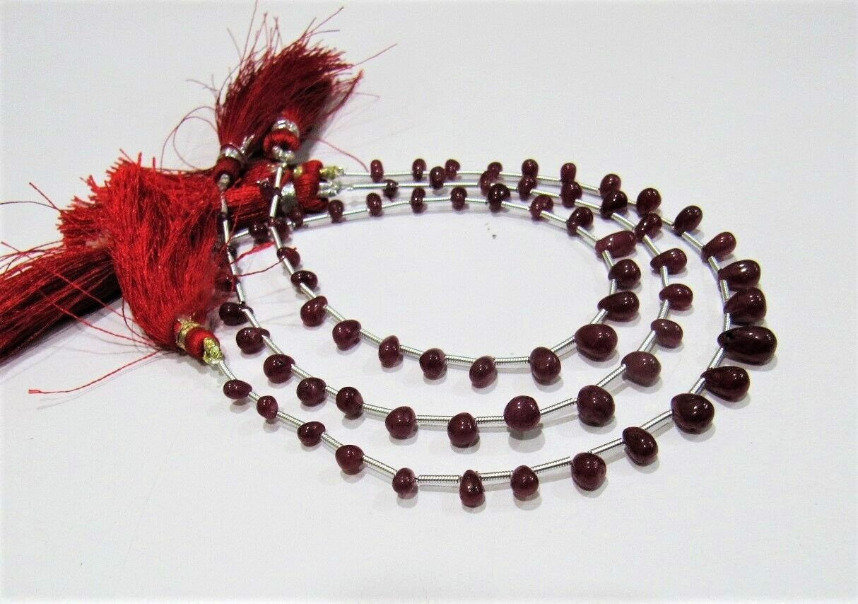 Natural Ruby Smooth Plain Drops beads 3x4 to 6x9mm Teardrop Precious Beads Strand 8 Inches Long Ruby Smooth Drop Shape Untreated beads