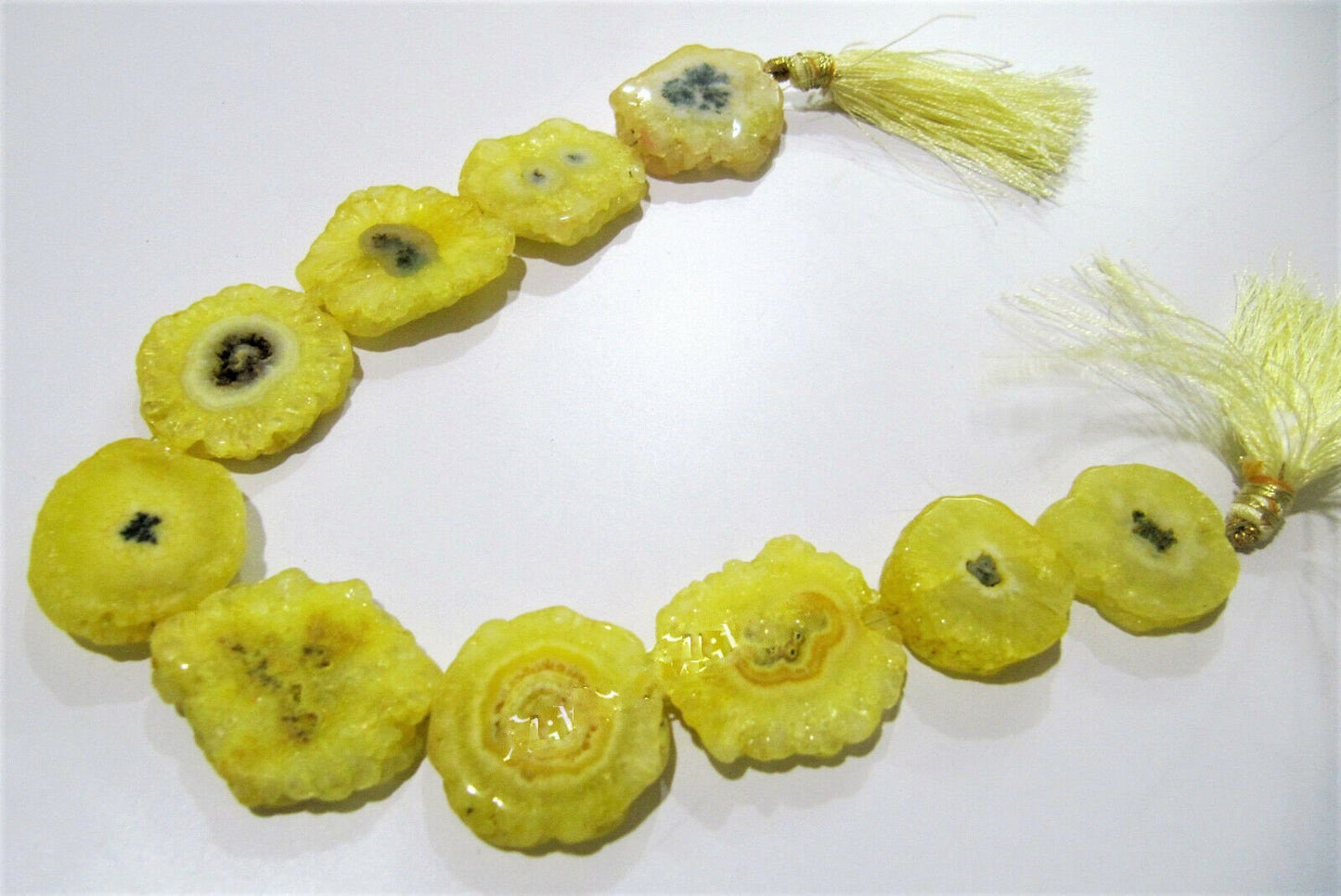 Natural Lemon Color Solar Quartz Druzy Stalactite Slice Beads Size approx 20 to 30mm Sold per Strand 10 inches long Wholesale Prices