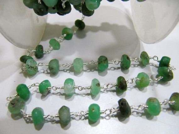 Natural Chrysoprase Rondelle Faceted Beaded Aati Chain 6-7mm Size Chrysoprase Bead Rosary Chain Wholesale Prices gemstone chain