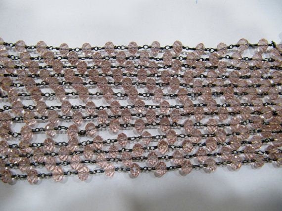 3 Ft- Pink Quartz Rondelle Faceted wire wrapped Aati 3mm Hydro quartz beaded Rosary chain High Quality Wholesale Price