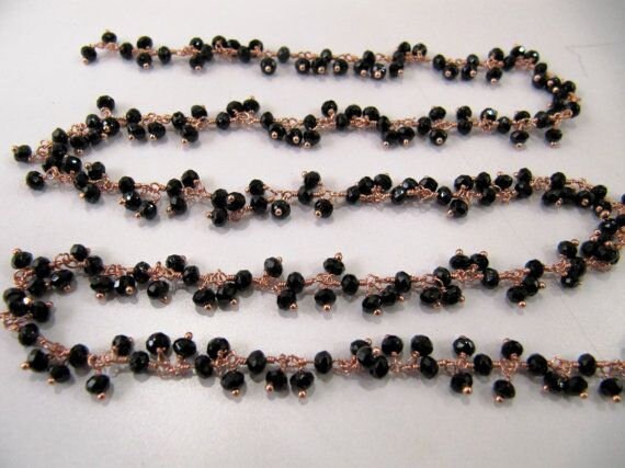 Black Spinel Rondelle Faceted Hydro Quartz 3-4mm Beads Chain Beaded Thick Cluster Dangling Chain Sold per foot