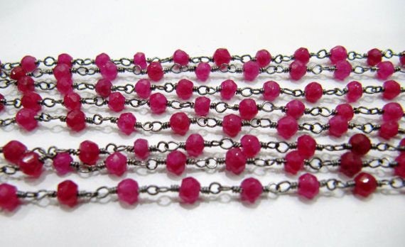 Ruby Quartz Rondelle Faceted 3-4mm Beads wire wrapped Rosary Chain Wholesale Prices Jewelry Making Gemstone chain sold per foot