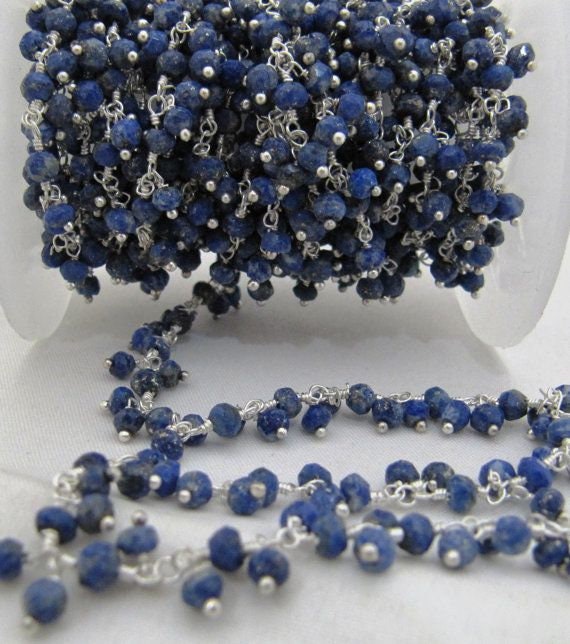 Natural Lapis lazuli Dangling Rondelle Beaded Cluster Chain 3-4mm Size Wholesale Price gemstone Handmade Chain