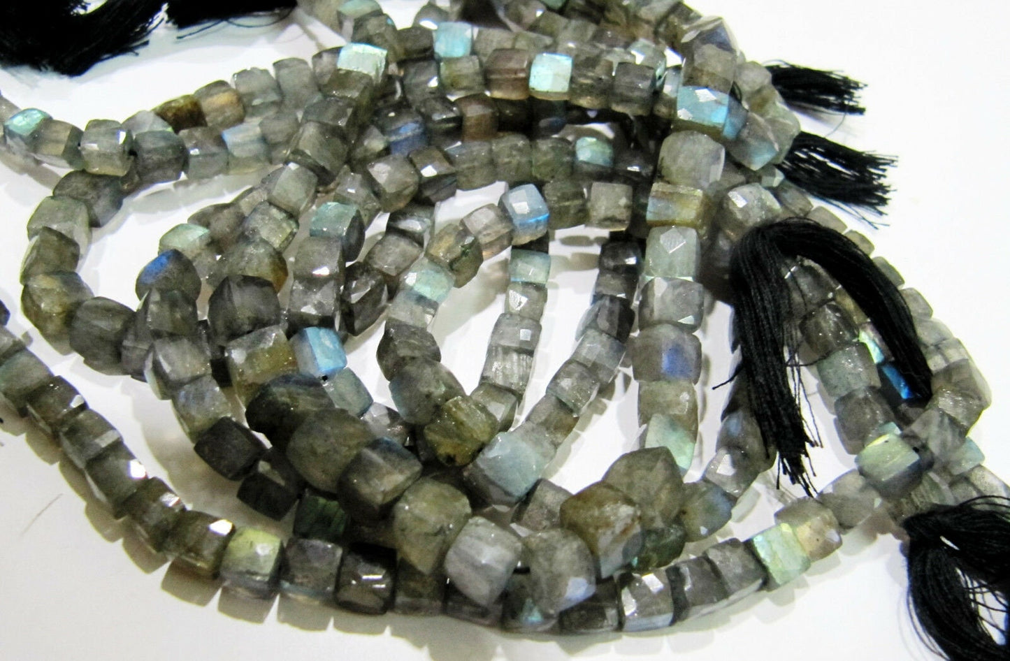 Natural Labradorite 3D Box beads Blue Flashy labradorite Faceted Cube Beads 5 to 7mm Box Beads Strand 8 inches Long Top Quality Beads