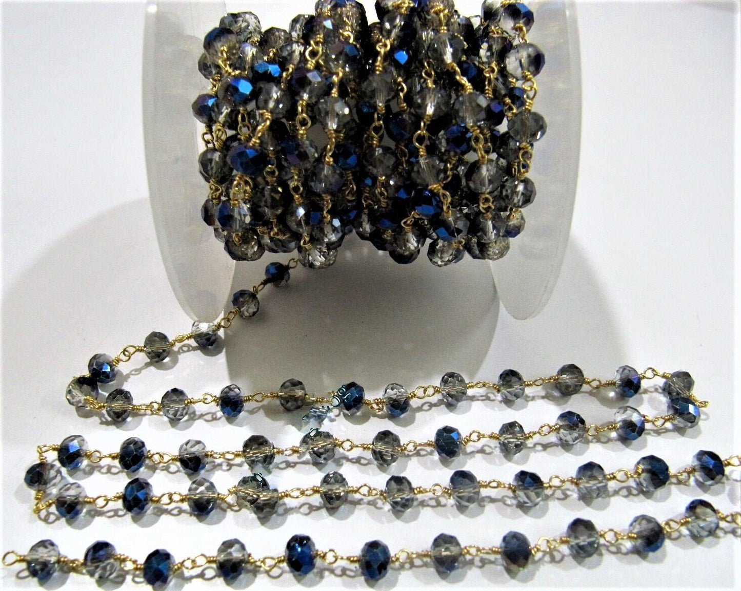 3 Feet-Mystic Blue Coated Hydro Quartz 6mm Rondelle Faceted Wire Wrapped Beaded Rosary Chain Wholesale Price Jewelry making chain