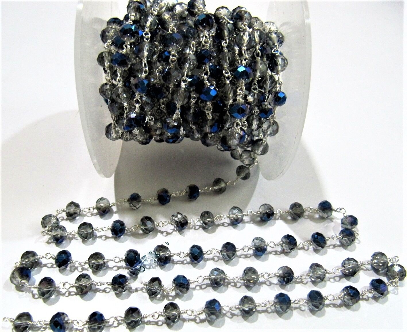 3 Feet-Mystic Blue Coated Hydro Quartz 6mm Rondelle Faceted Wire Wrapped Beaded Rosary Chain Wholesale Price Jewelry making chain
