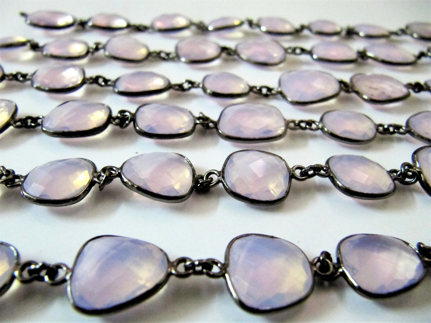 Pink Opal Quartz Uneven Free Shape Briolette Bezel Connector Chain Size 12-15mm Wholesale price Jewelry Making Link Chain