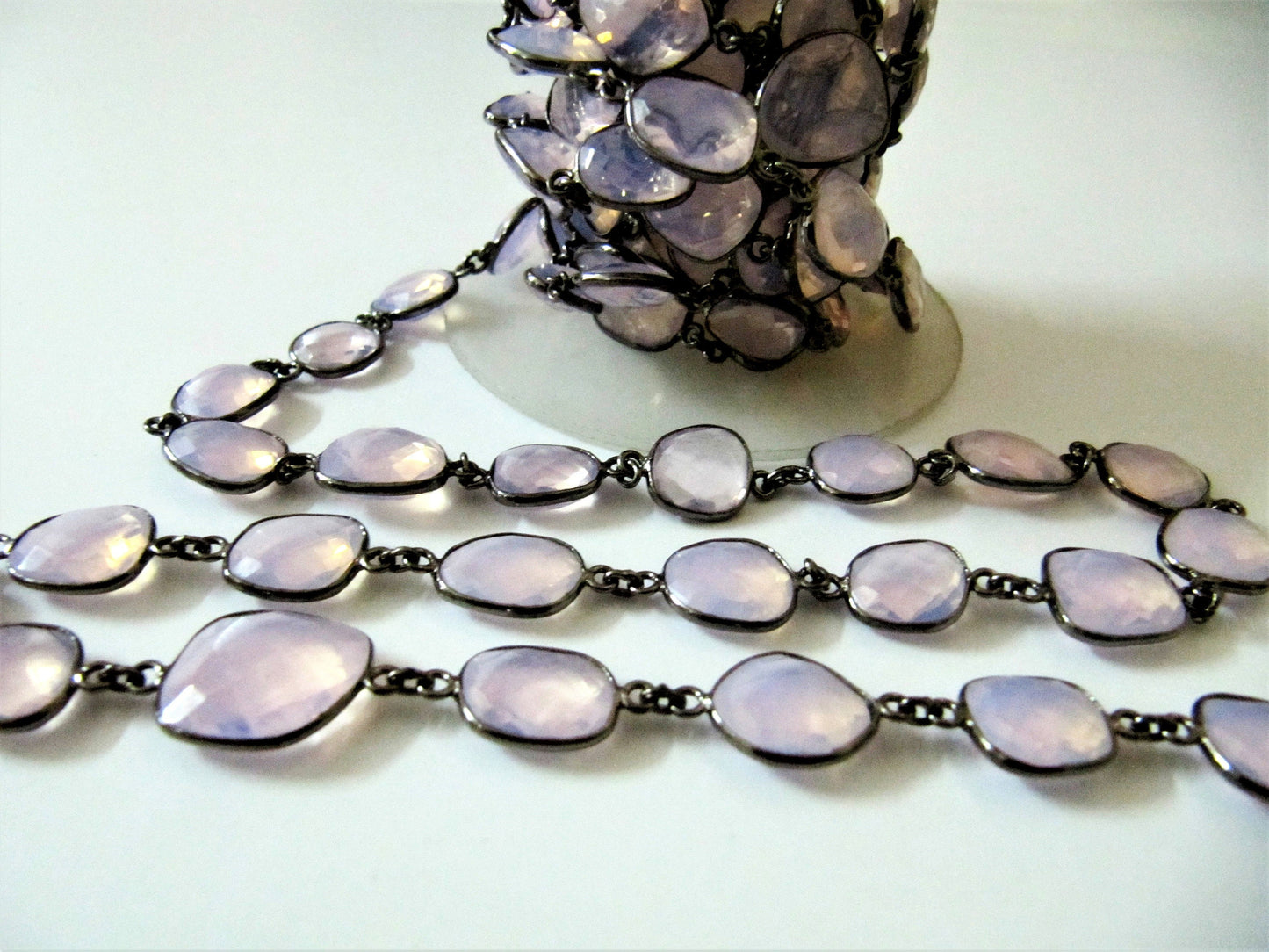 Pink Opal Quartz Uneven Free Shape Briolette Bezel Connector Chain Size 12-15mm Wholesale price Jewelry Making Link Chain