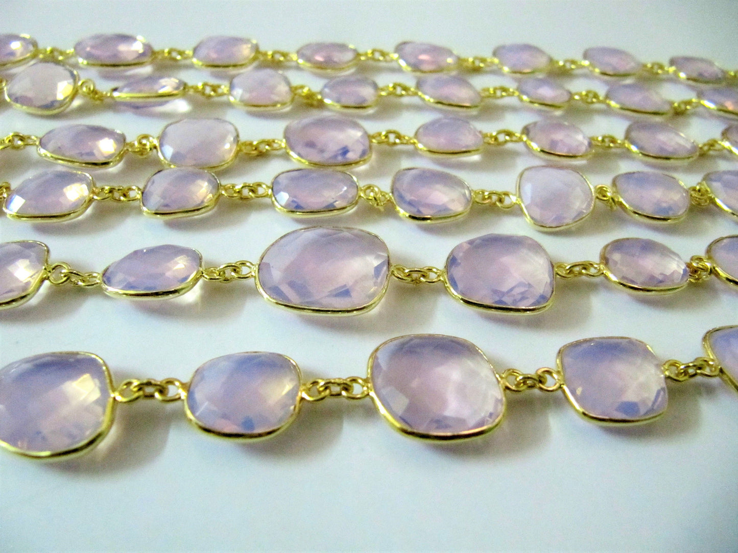 Pink Opal Quartz Uneven Free Shape Briolette Bezel Connector Chain Size 12-15mm Wholesale price Jewelry Making Link Chain