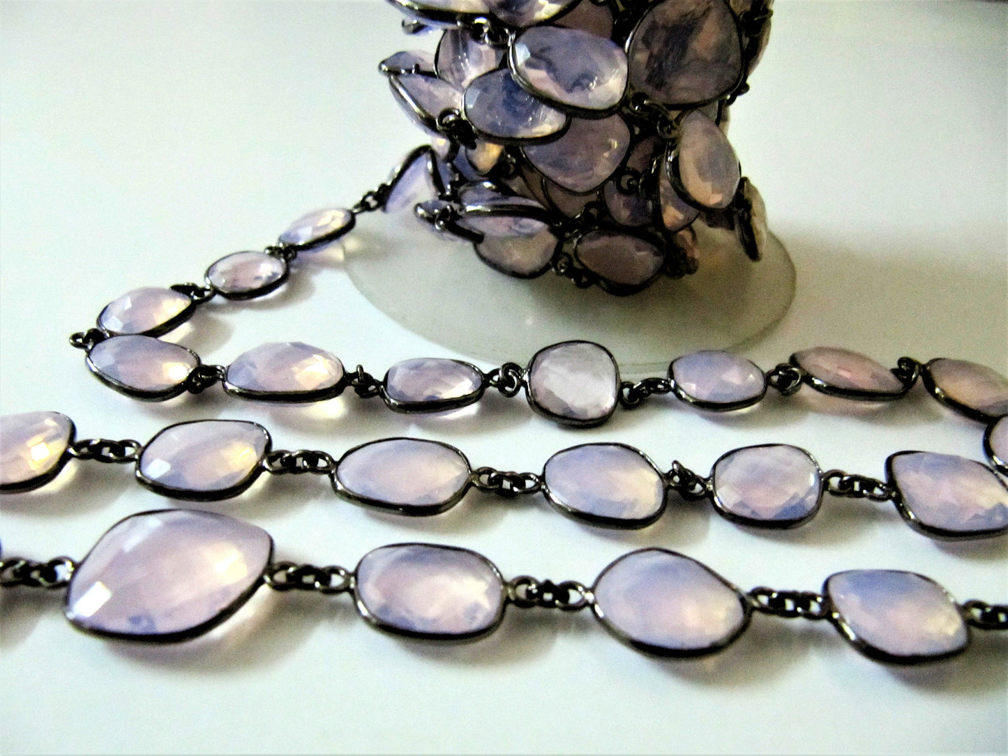 Pink Opal Quartz Uneven Free Shape Briolette Bezel Connector Chain Size 12-15mm Wholesale price Jewelry Making Link Chain