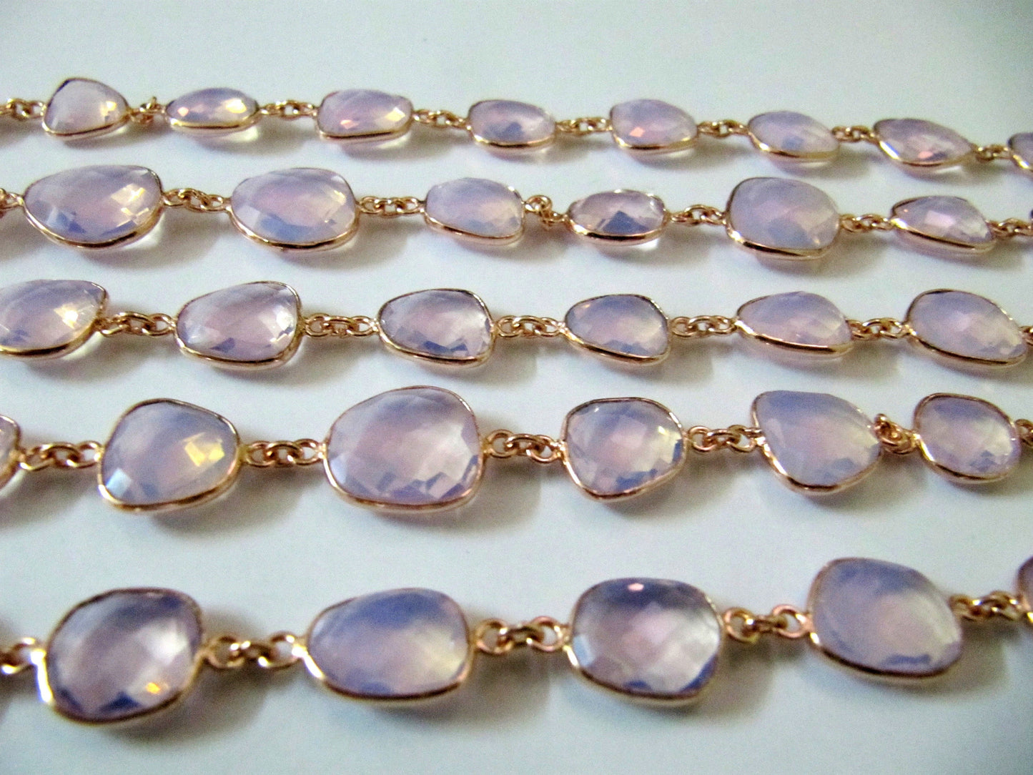 Pink Opal Quartz Uneven Free Shape Briolette Bezel Connector Chain Size 12-15mm Wholesale price Jewelry Making Link Chain