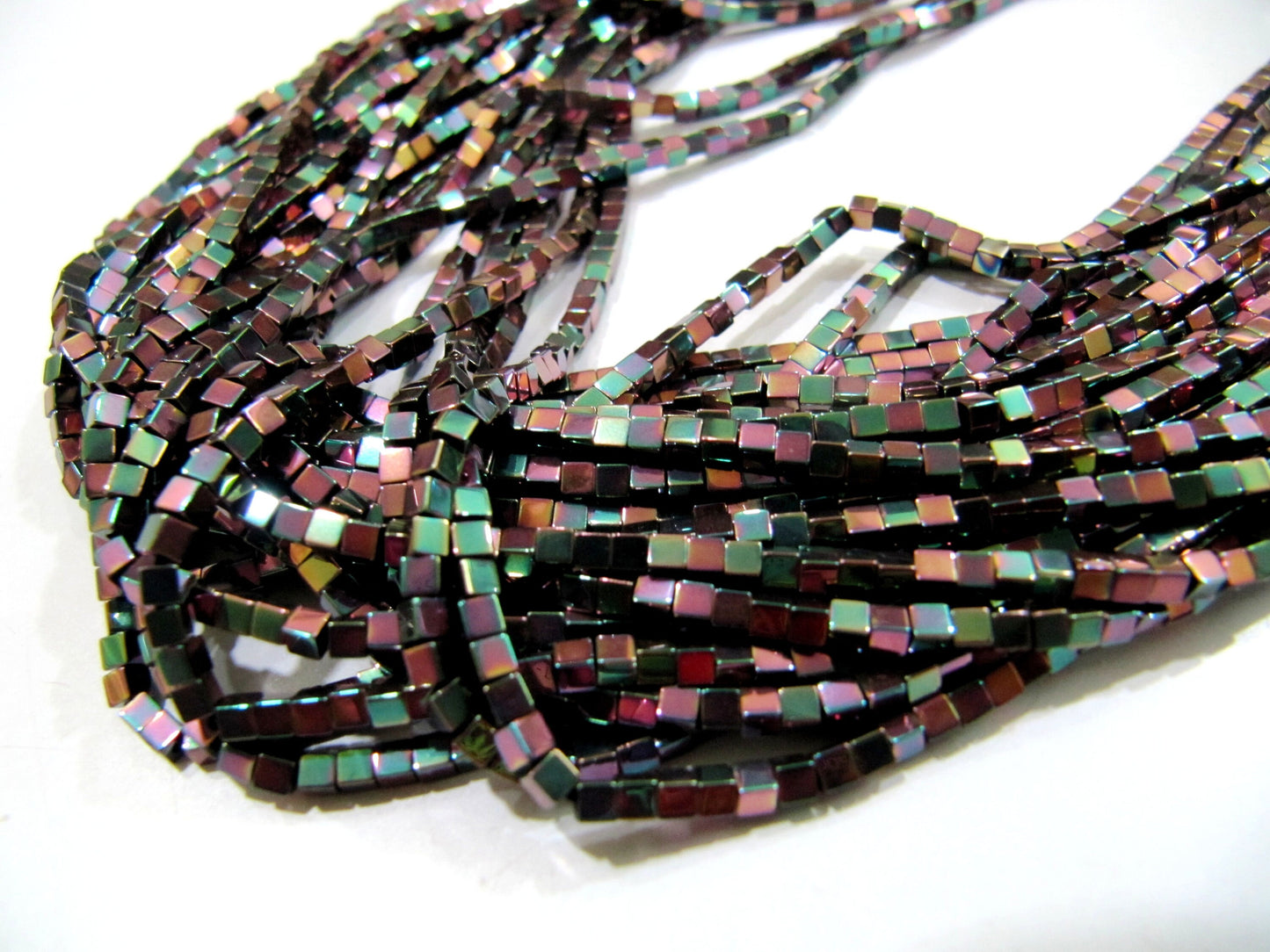Natural Pink Mystic Color Tiny Hematite Cube Beads Box Shape Copper Color Hematite Beads 2mm Size Strand 15-16 inches long Wholesale Prices