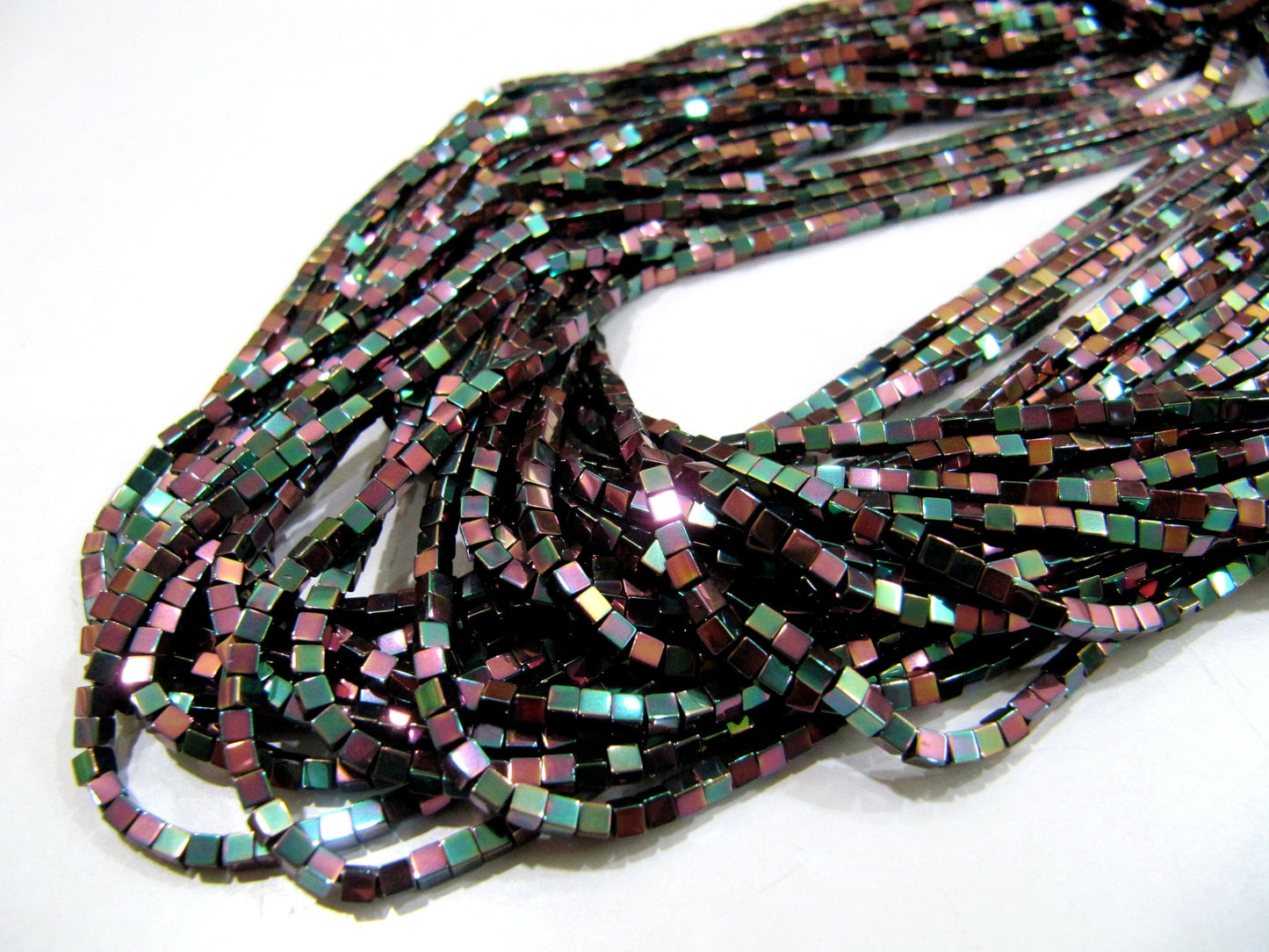Natural Pink Mystic Color Tiny Hematite Cube Beads Box Shape Copper Color Hematite Beads 2mm Size Strand 15-16 inches long Wholesale Prices