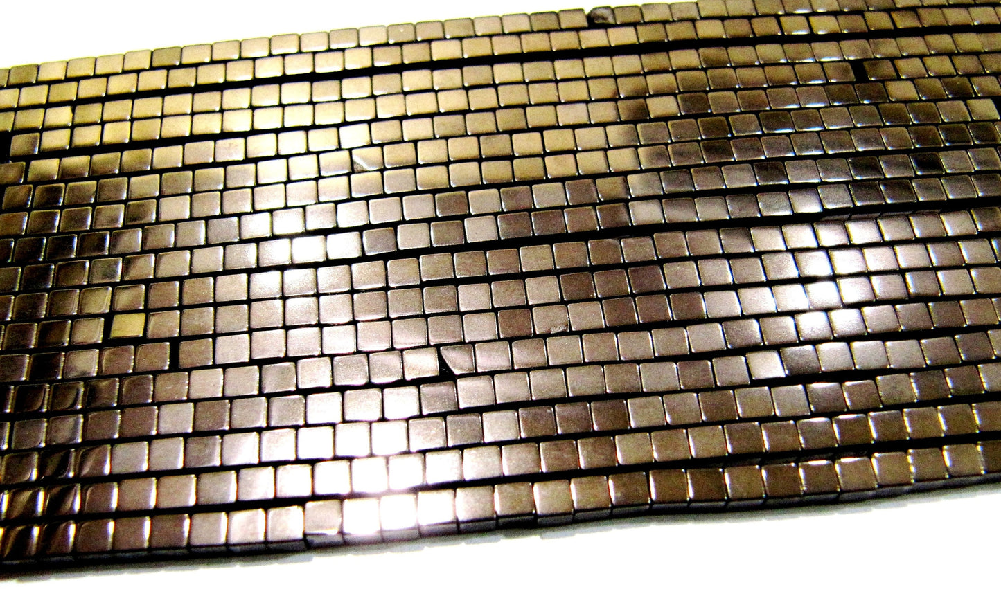 Natural Brown Hematite Cube Beads 2mm Size Strand 15-16 inch long Box Shape Semi Precious Gemstone Beads Wholesale Prices