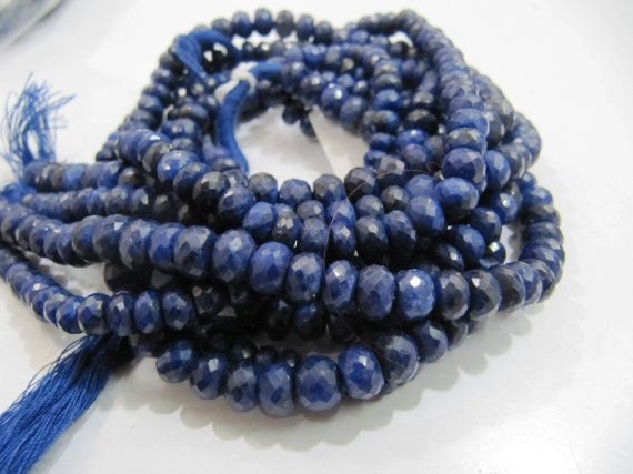 Natural Blue Sapphire Corundum Rondelle Faceted Beads 6mm Untreated Genuine Sapphire Sold per strand 13 inches long Top Quality