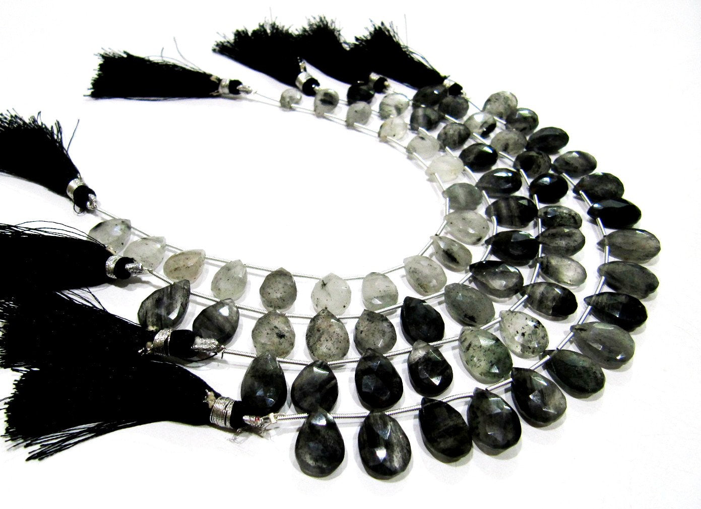 Natural Genuine Black Rutilated Quartz Pear Shape Beads 10x13 to 11x16mm Briolette Beads Strand 8 Inches Long Black Rutile Beads